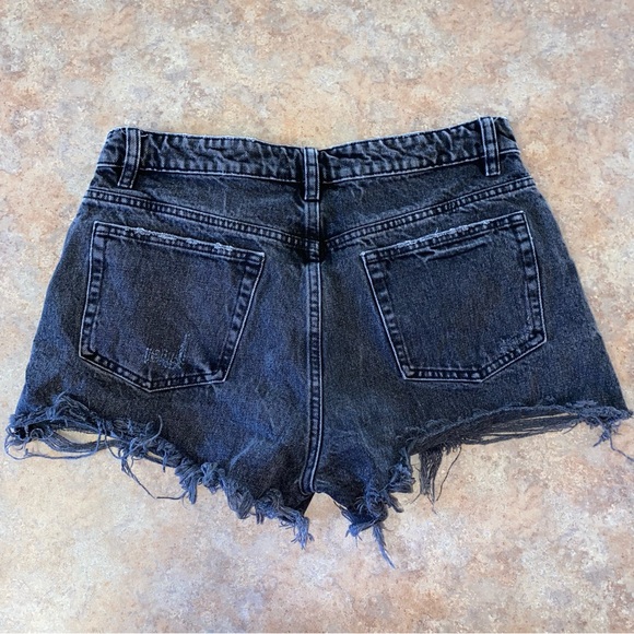 Zara Black Denim Cutoff Shorts Button Fly Distressed Destroyed Wom 8 High Rise - Picture 5 of 6